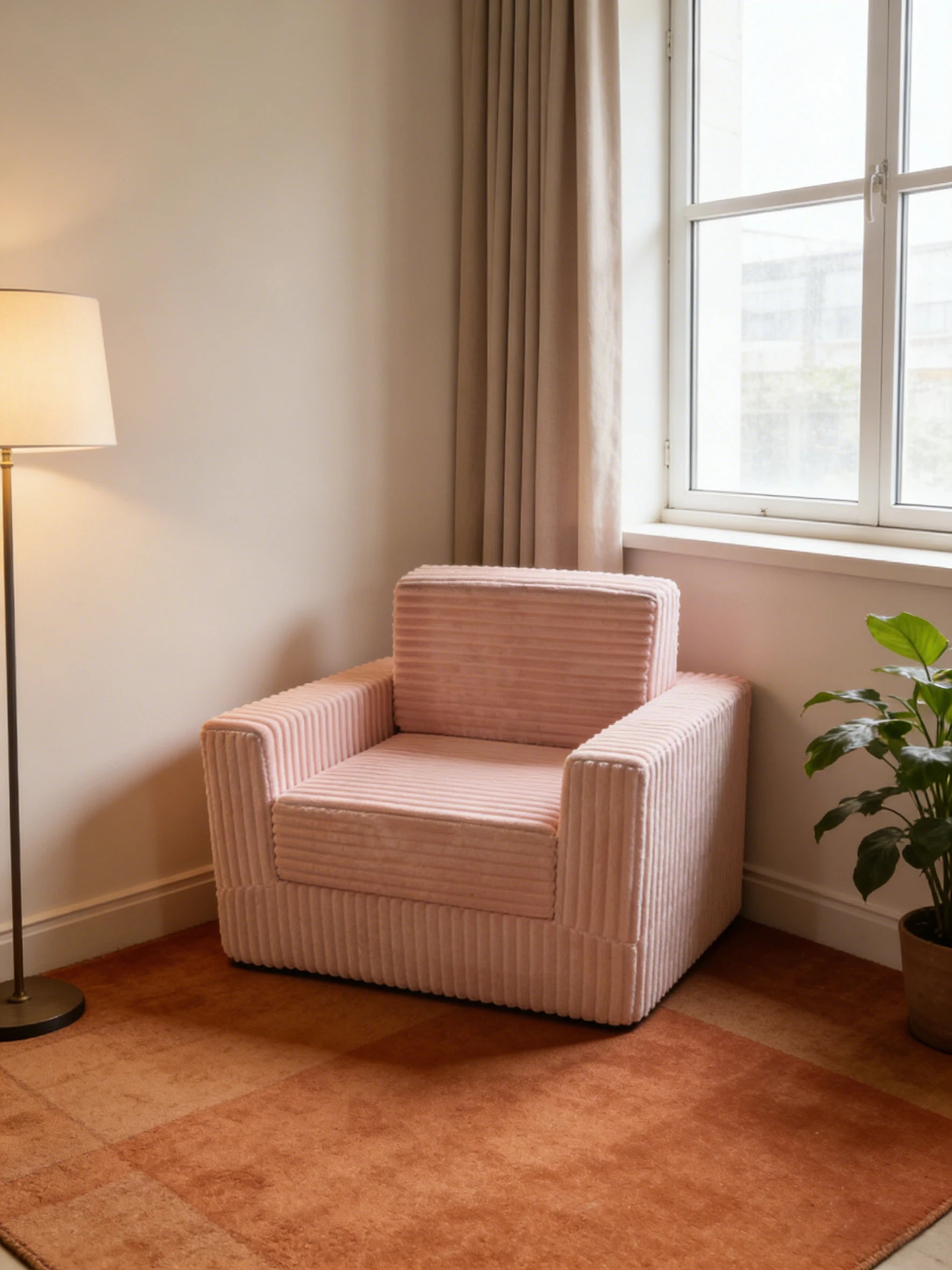 Sillón de felpa jumbo de pana todo de espuma - Sofá individual extragrande, silla de suelo sin patas para una decoración hogareña acogedora