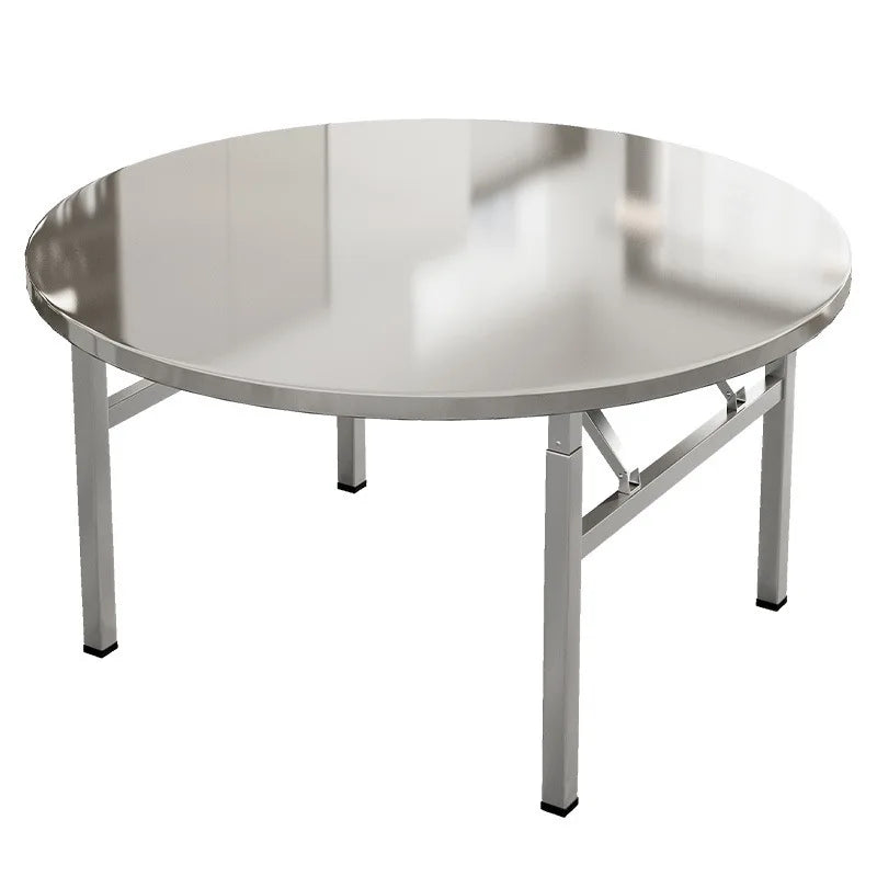 Mesa redonda plegable de acero inoxidable, adecuada para uso doméstico, apartamentos pequeños, grandes puestos de comida y vendedores ambulantes.