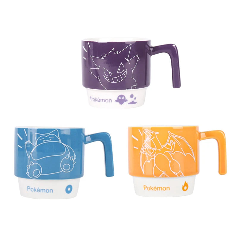 SHUNXIANG Tazas de cerámica con licencia de Pokémon Snorlax Apilables Kawaii Anime Taza de leche y zumo para desayuno para niños y niñas Regalos para el hogar