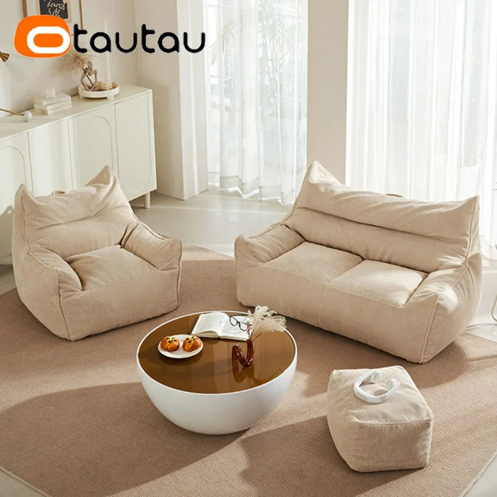 OTAUTAU Sofá Puf de Gofrado Suave de 1-2 Plazas, Funda sin Relleno, Sillón Puf, Sofá Perezoso, Cama Tumbona, Otomana, Taburete SF182