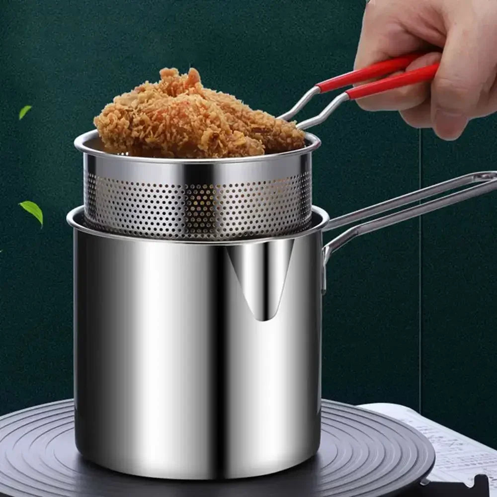 Freidora de Acero Inoxidable con Cesta, Multiusos para el Hogar y Uso Comercial, para Tempura y Pollo Frito, Base Antideslizante, Asa Fría al Tacto