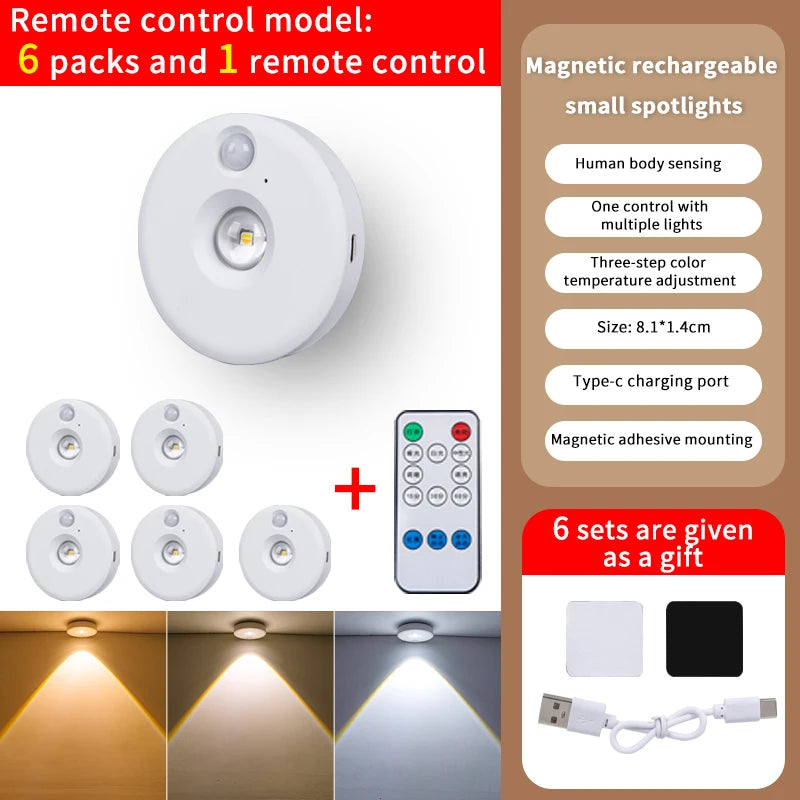 Motion Sensor LED Under Cabinet Lamp Dimmable Rechargeable Night Light Stairs Closet Room Aisle Tube Bar Detector Bulb