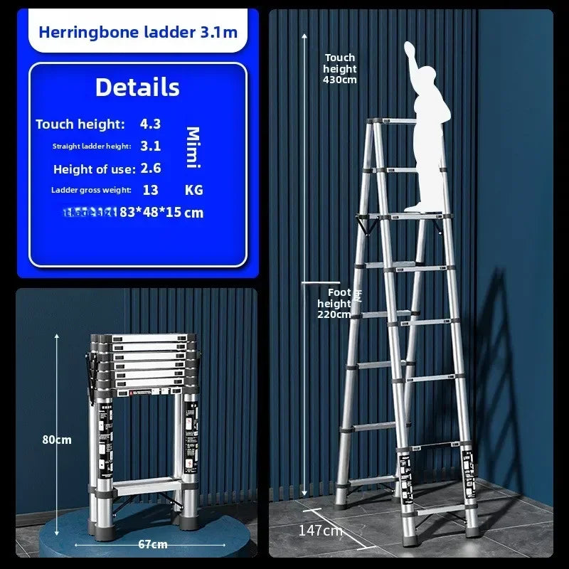 Escalera telescópica de acero inoxidable Escalera de tijera multifuncional Escalera plegable portátil Escalera de bambú Escalera elevadora