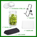 Kit de tarro para germinar semillas, kit duradero para cultivar brotes de frijol de vidrio con tapas de germinación de acero inoxidable, soportes y paños para sombrear