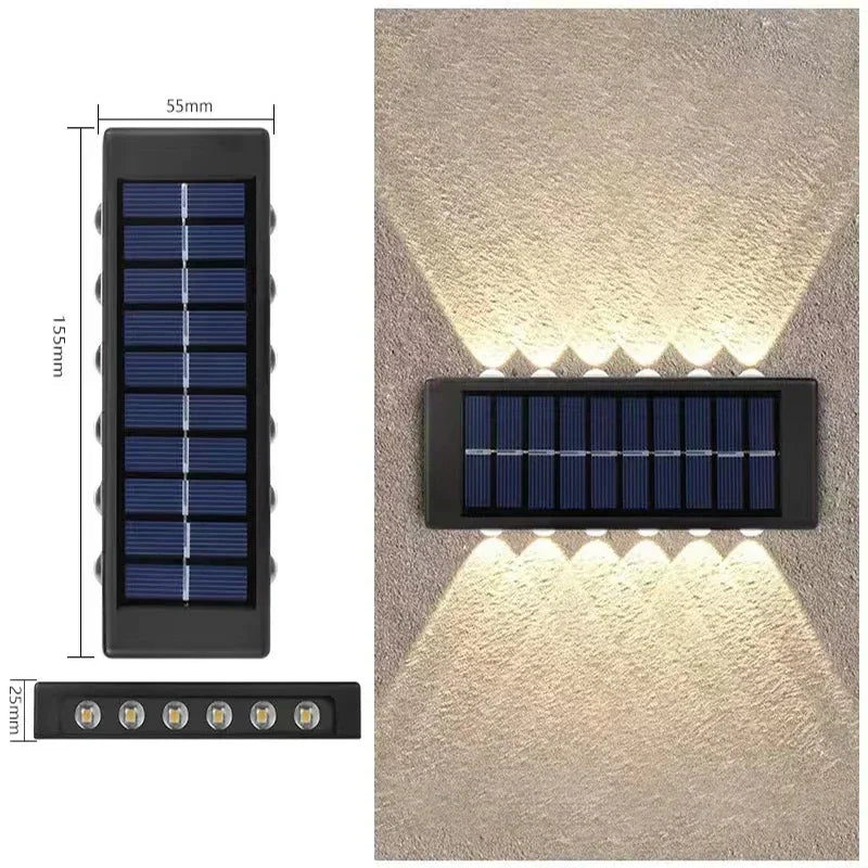 Lámpara de pared solar exterior impermeable luces solares arriba y abajo lente convexa iluminación para jardín calle paisaje balcón exterior dec