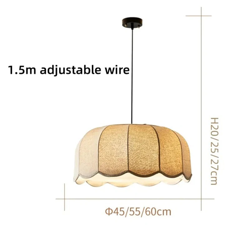 Nordic Vintage Fabric Pendant Light Japanese Wabi-sabi  LED Chandelier for Restaurant Bedroom Loft Hotel Shop Decor Fixtures