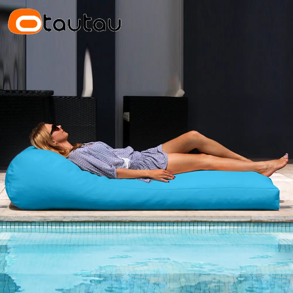 OTAUTAU Puf de 2 asientos para exteriores Funda sin relleno Impermeable Jardín Playa Camping Tumbona Sofá Cama Piscina Puff Sac