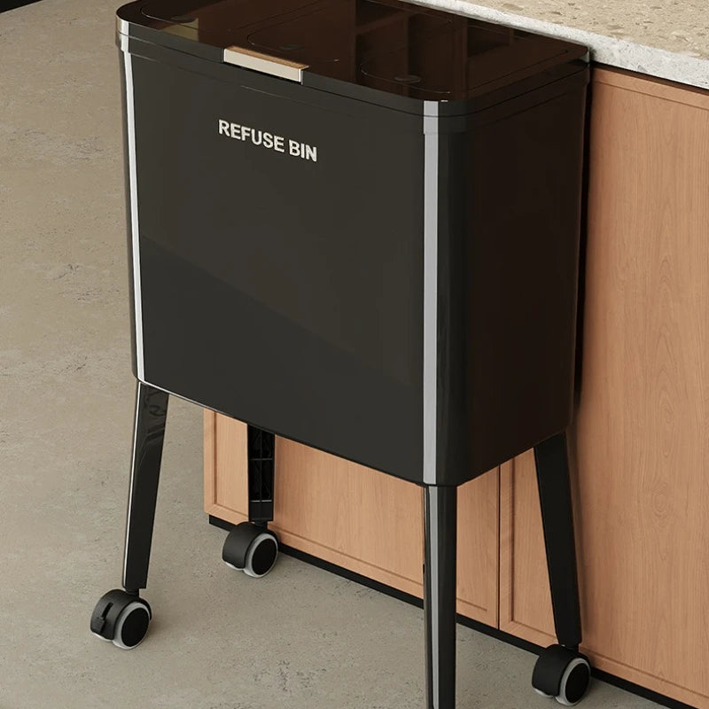 Bote de Basura de Cocina de Gran Capacidad con Tapa Automática Sin Contacto con Pedal Ruedas Grandes No Necesita Agacharse Hogar Bolsas de Basura