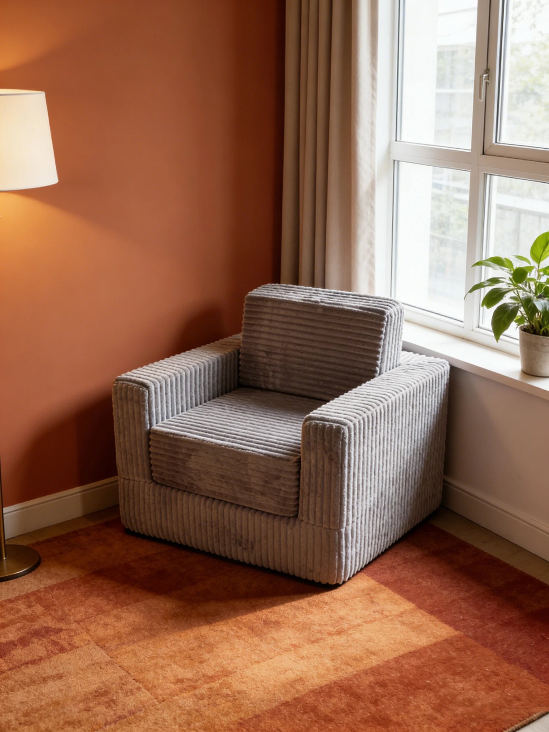 Sillón de felpa jumbo de pana todo de espuma - Sofá individual extragrande, silla de suelo sin patas para una decoración hogareña acogedora