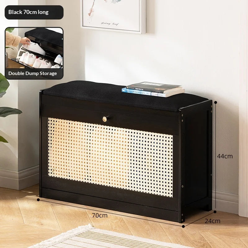 Banco zapatero con almacenamiento para la entrada, asiento largo tapizado, gabinete moderno para zapatos, banco para pasillo, gabinete de lujo para almacenamiento, estantes para zapatos.