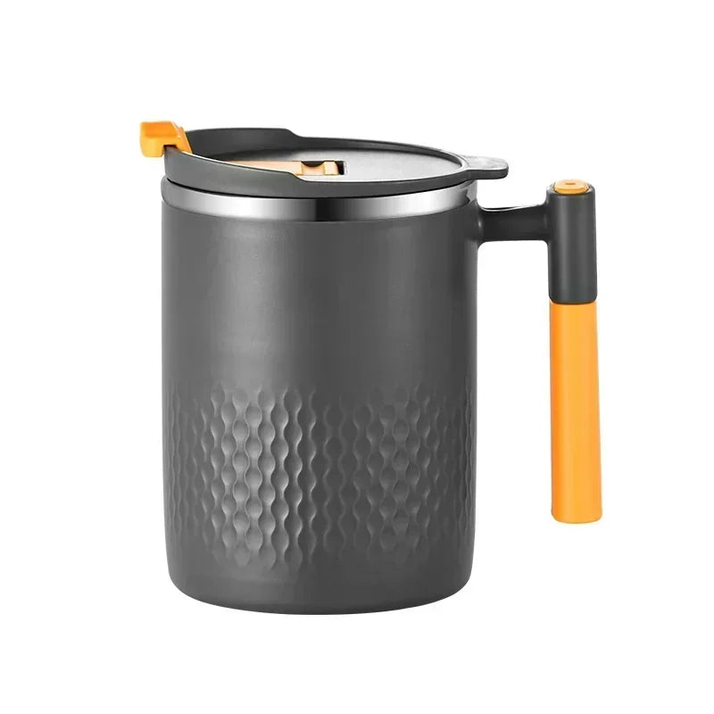 Taza de Acero Inoxidable con Asa y Tapa, Doble Pared, Resistente al Calor, Antiescaldaduras, Taza de Café para el Hogar y la Oficina, Taza de Leche, Avena, Agua