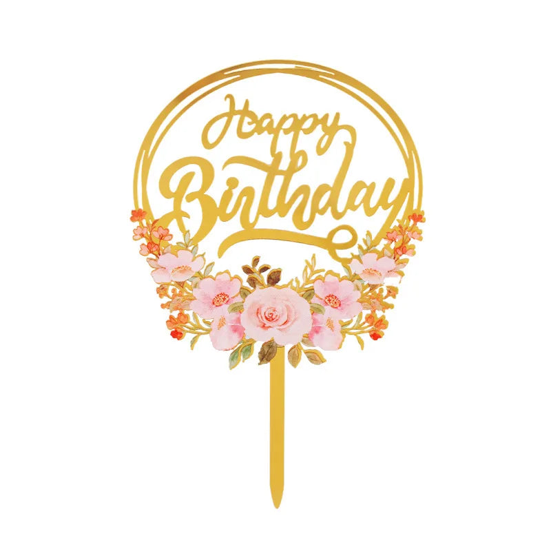 New 3D Color Printing Happy Birthday Cake Topper Gold Acrylic Kids Birthday Party Cake Topper Dessert Decoration for Baby Shower