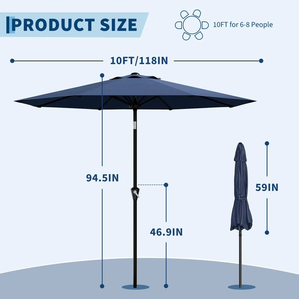 Sombrilla de Patio de 10 Pies Sombrilla de Mercado para Mesa Exterior con Manivela y Función de Inclinación Impermeable para Jardín, Patio y Terraza de Piscina