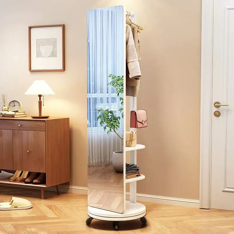 Espejo de vestir de madera maciza, espejo de cuerpo entero, espejo giratorio para el hogar, espejo de pie con colgador integrado, espejo para dormitorio.