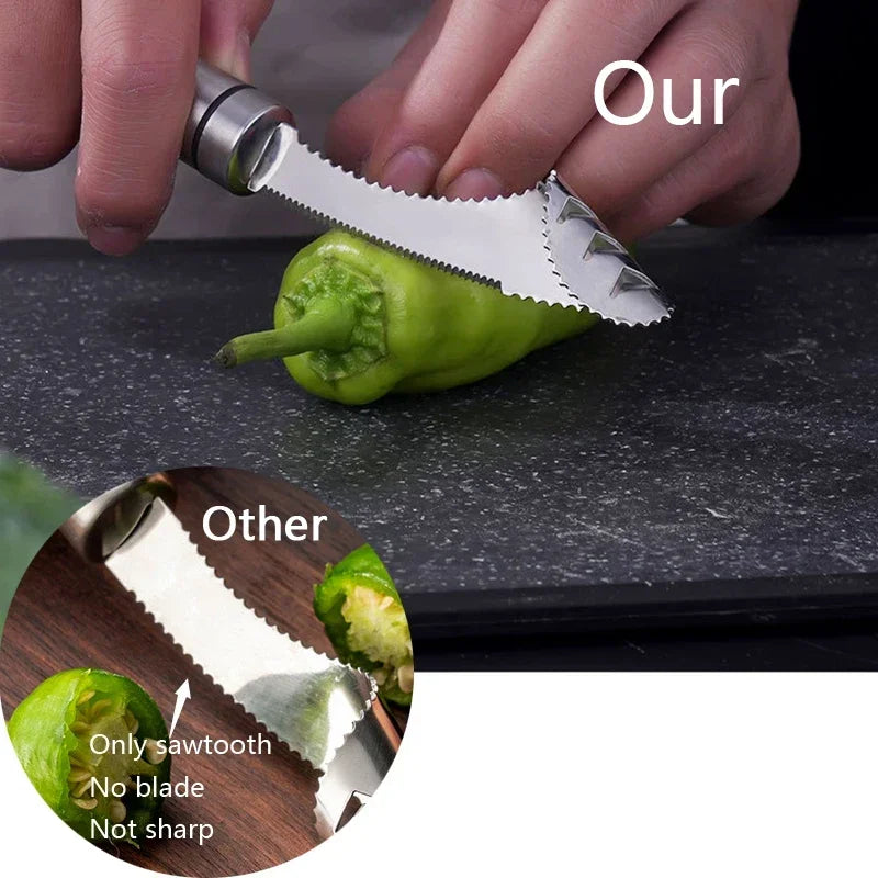 Descorazonador de Acero Inoxidable Descorazonador de Chiles Removedor de Semillas de Calabaza Amarga Cuchillo para Sacar el Corazón Cortador de Pimientos Verdes Herramienta para Sacar Semillas Cocina