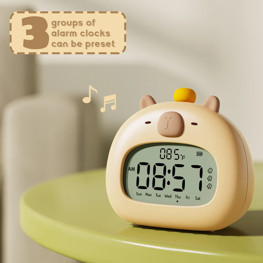 Luz de Noche LED Capibara Lindo Reloj Despertador Capibara Recargable USB Temporizador Decoración de Escritorio Adornos de Reloj Despertador Regalo para Niños
