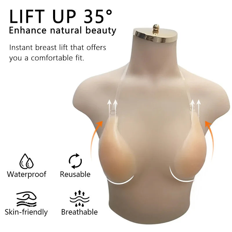 Sujetador de realce con forma de cuchara y tirantes para antideslizamiento, recogido invisible y sin costuras, parche de silicona para el pecho