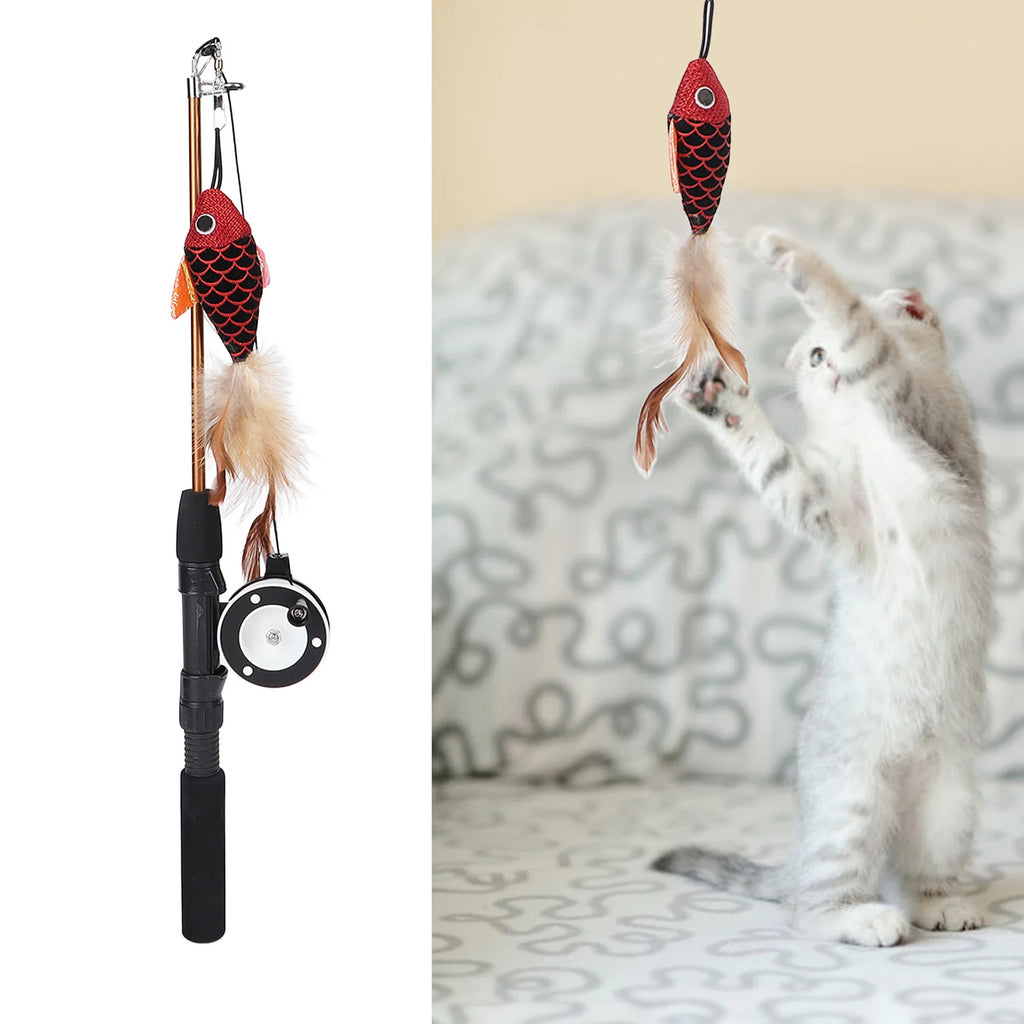 Varita Teaser para Gatos, Caña de Pescar para Gatos, Varita Teaser Multifuncional Resistente a las Mordeduras para Gatos