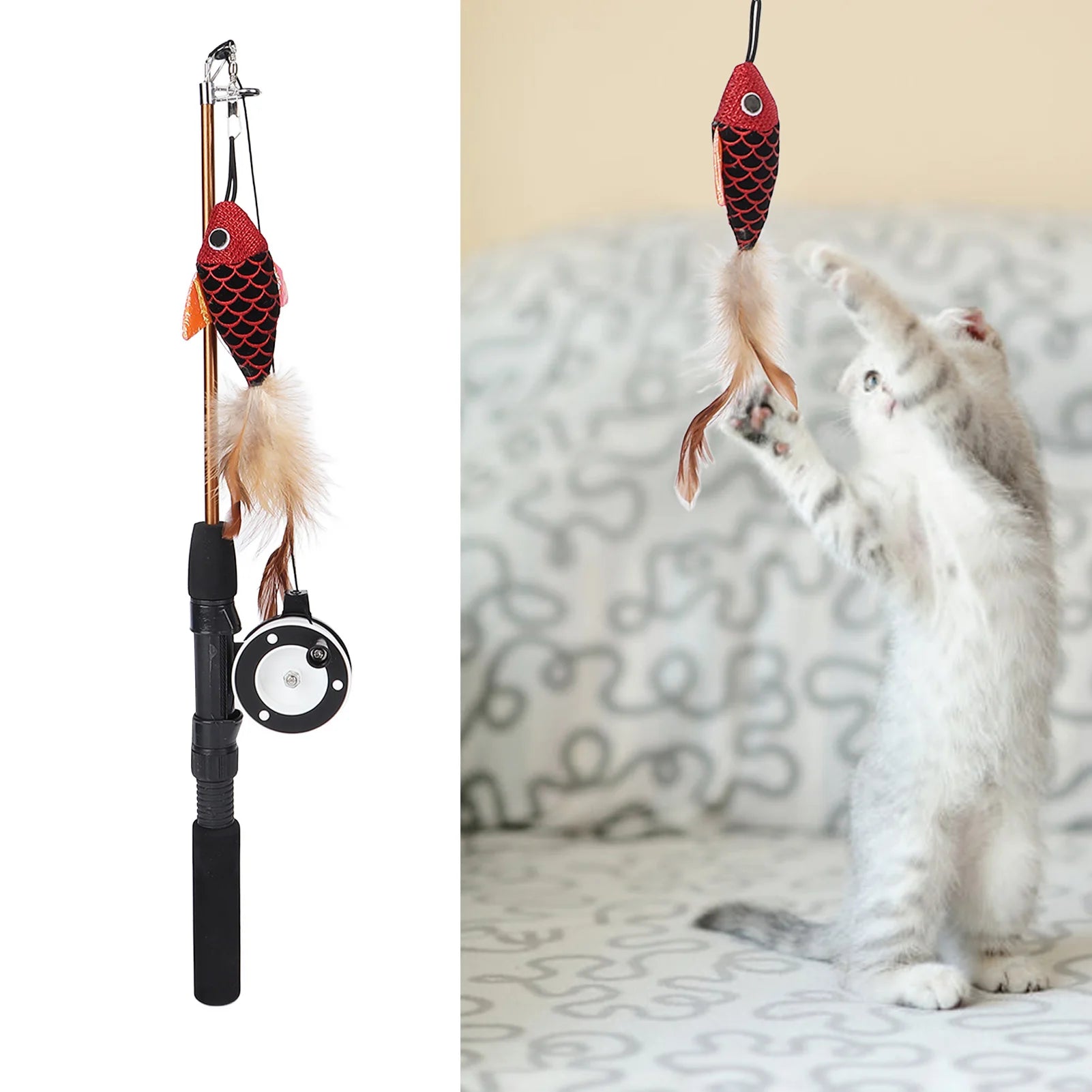 Varita Teaser para Gatos, Caña de Pescar para Gatos, Varita Teaser Multifuncional Resistente a las Mordeduras para Gatos
