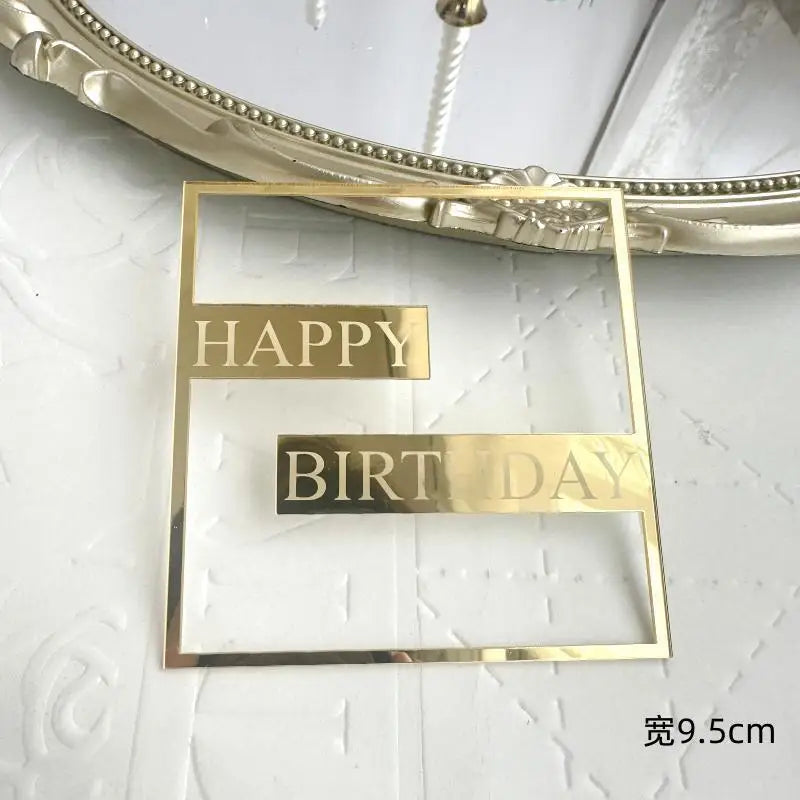 Flank Round Happy Birthday Cake Toppers Rose Gold Top Grade Acrylic Kids Birthday Party Cake Topper Baby Shower Gift Decoration