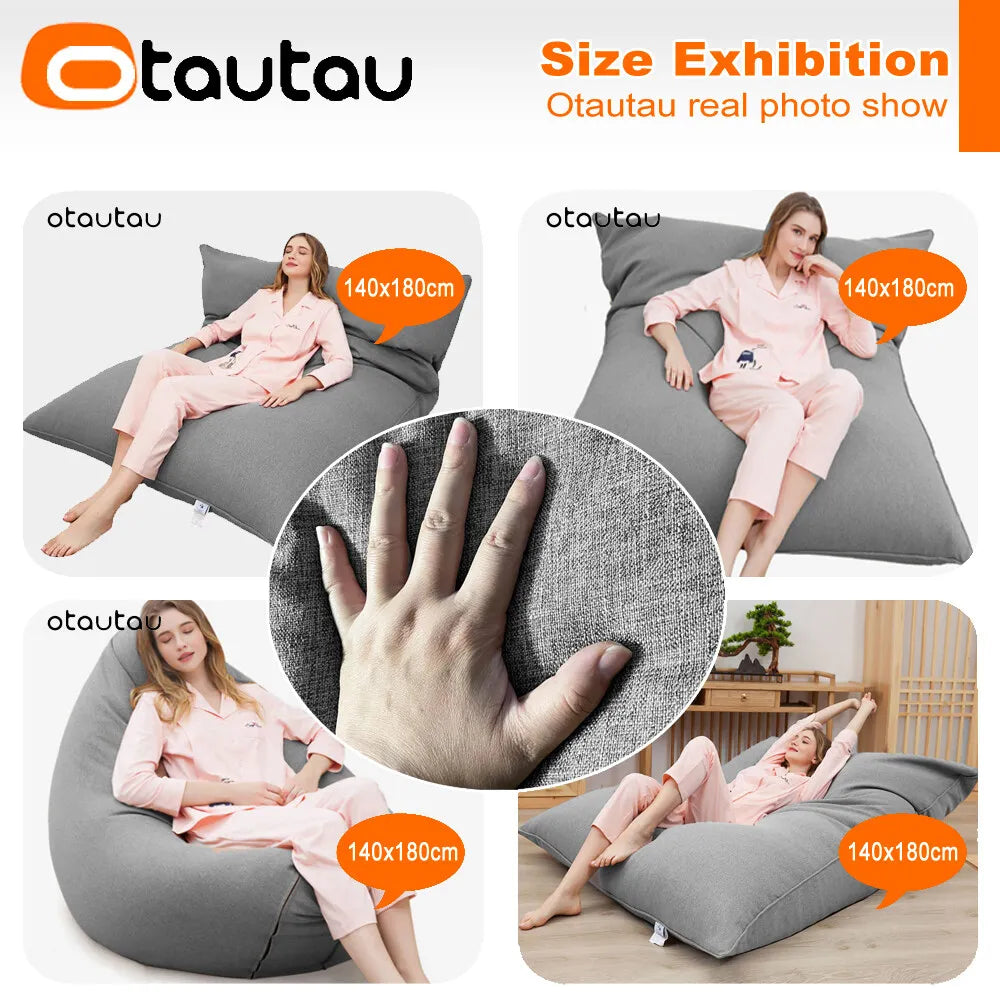 OTAUTAU Funda de Almohada de Lino y Algodón Sofá Doble Cama Funda Cuadrada Sillón Reclinable Puf Sillón Tumbona Asiento de Suelo Sofá DD008
