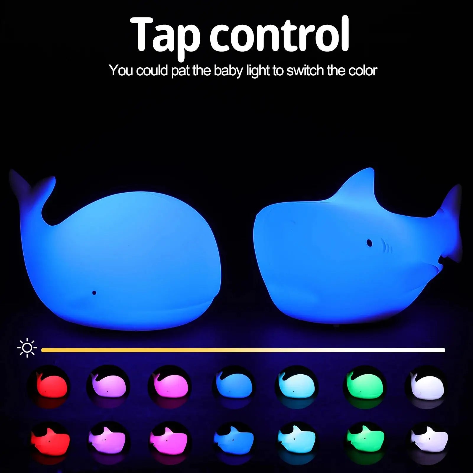 Luz de noche de ballena de dibujos animados de silicona suave para decoración de habitación infantil, lámpara de dormir recargable USB para niños, Dropshipping