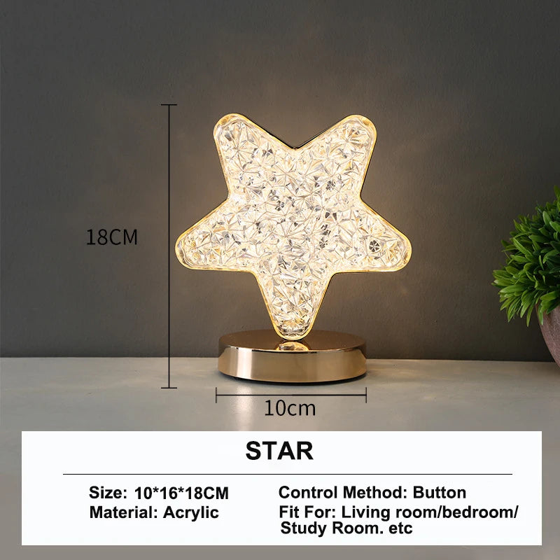 Lámpara de luna 3D táctil de cristal LED para mesita de noche, decoración estética para la habitación de niñas, luz nocturna USB ambiental