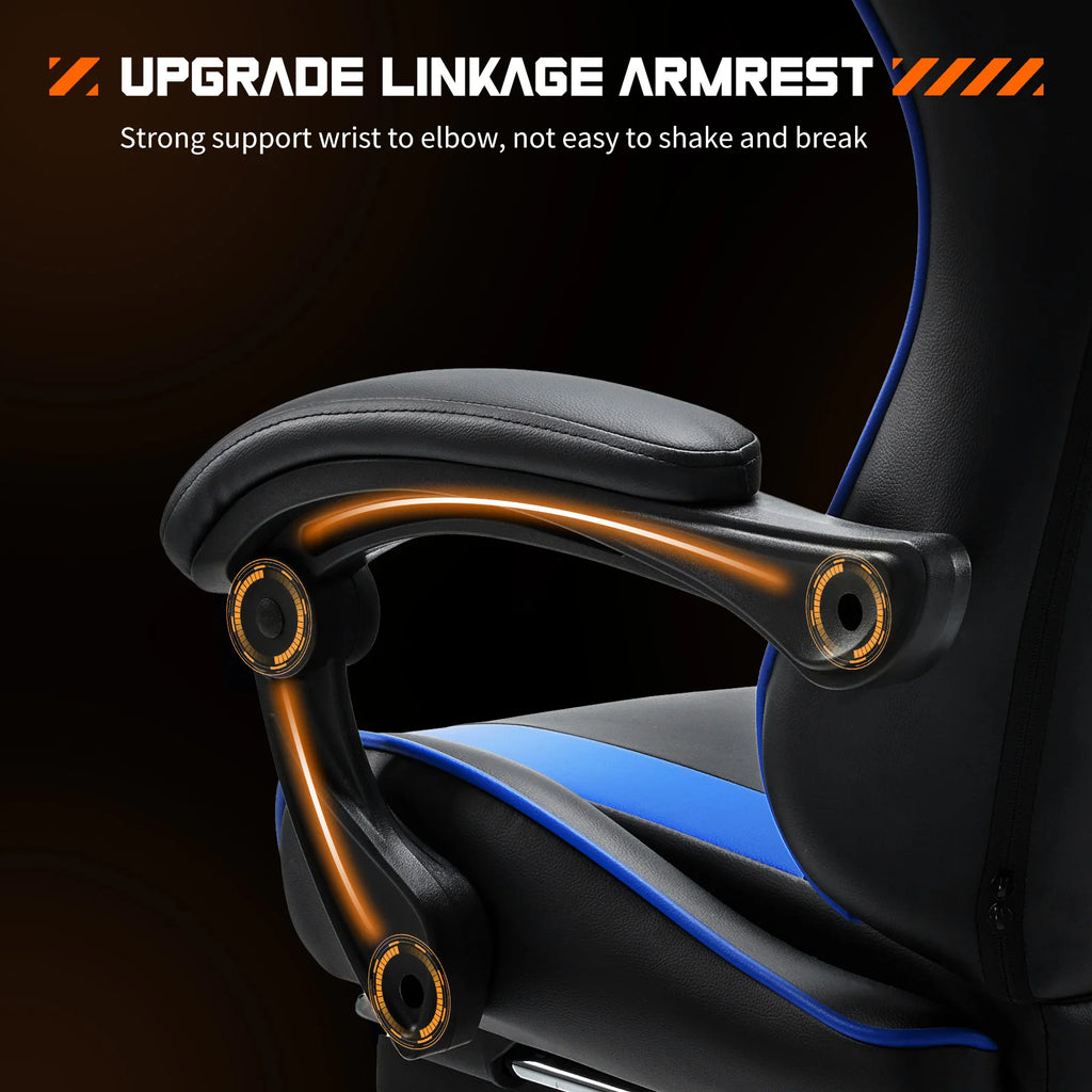 Silla de carreras ergonómica JHK para juegos, giratoria, ajustable, de cuero PU, con reposacabezas y soporte lumbar para oficina, computadora, sala de estar