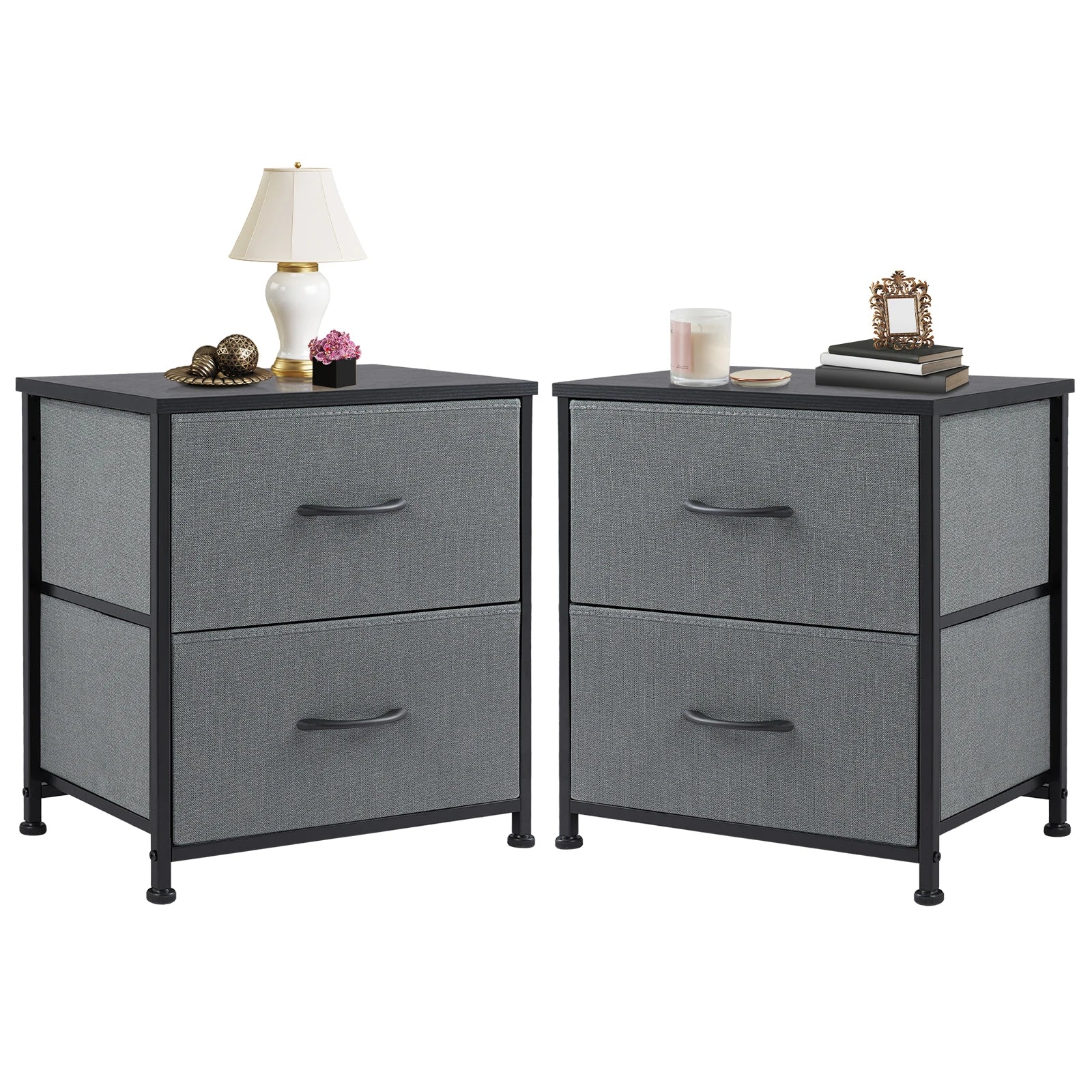 Mesita de noche JHK, mesa auxiliar para café/té junto al sofá, cómoda/cajonera, armario de almacenamiento/expositor de ropa para dormitorio con 2 cajones de tela, mueble