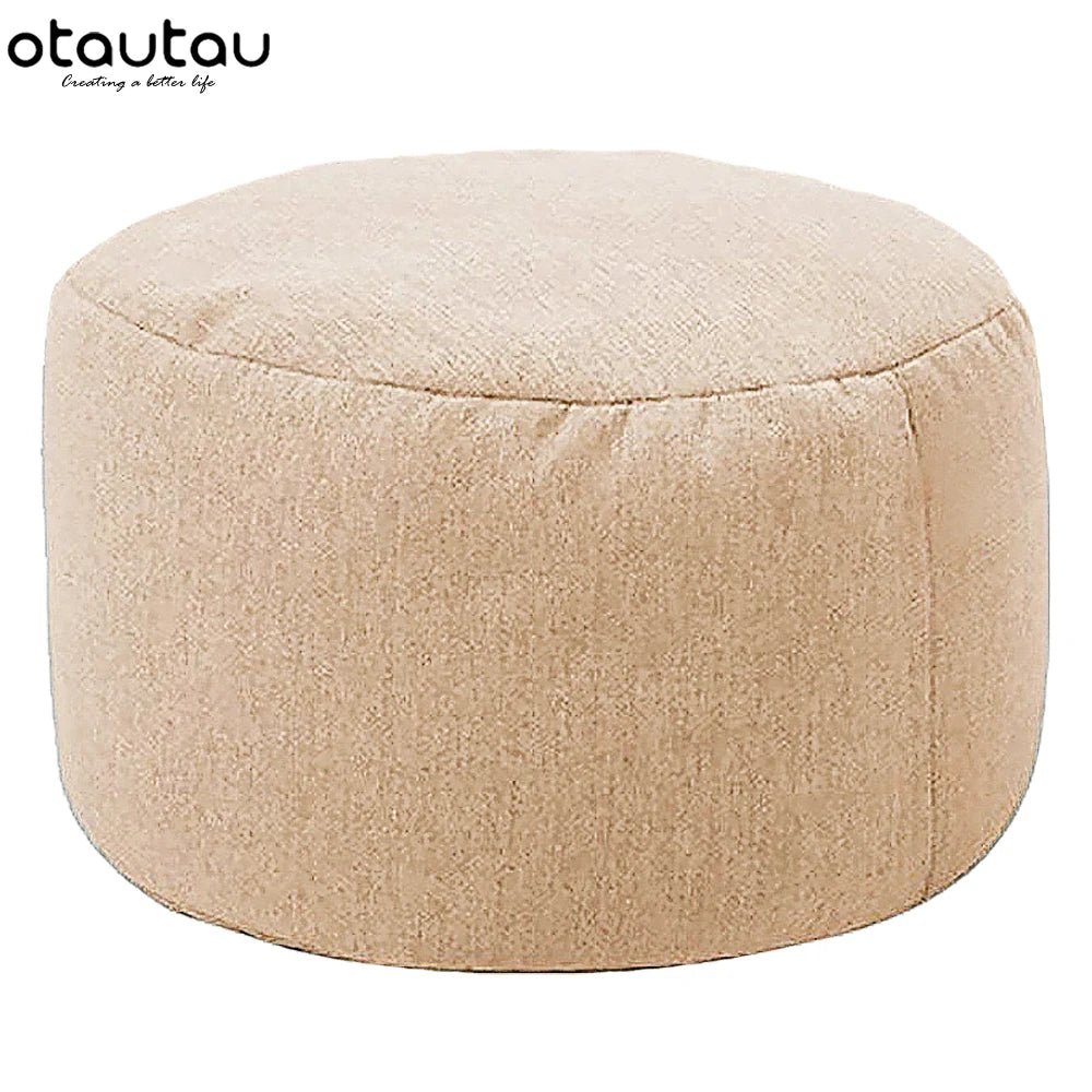 OTAUTAU Taburete Redondo D30cm*H20cm Puf de Lino Otomana con Relleno Puf Reposapiés Tatami Futón Puff JD001