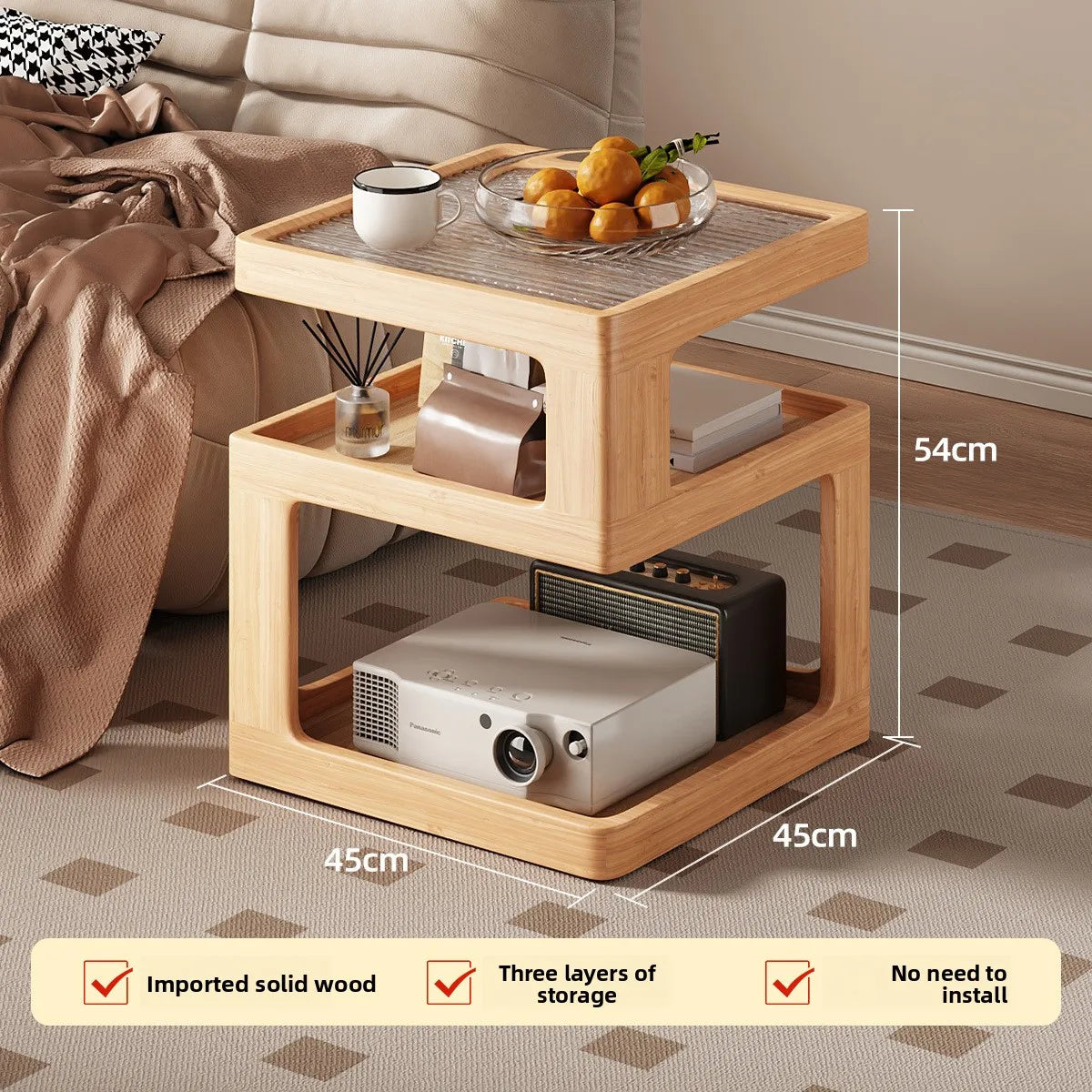 Mesita de noche de madera maciza, almacenamiento de mesita de noche para dormitorio, borde de sofá para el hogar