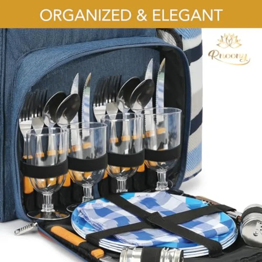 Mochila de picnic para camping Cesta de picnic con bolsa nevera isotérmica y bolsa para botellas Regalos de camping para parejas con ligeros