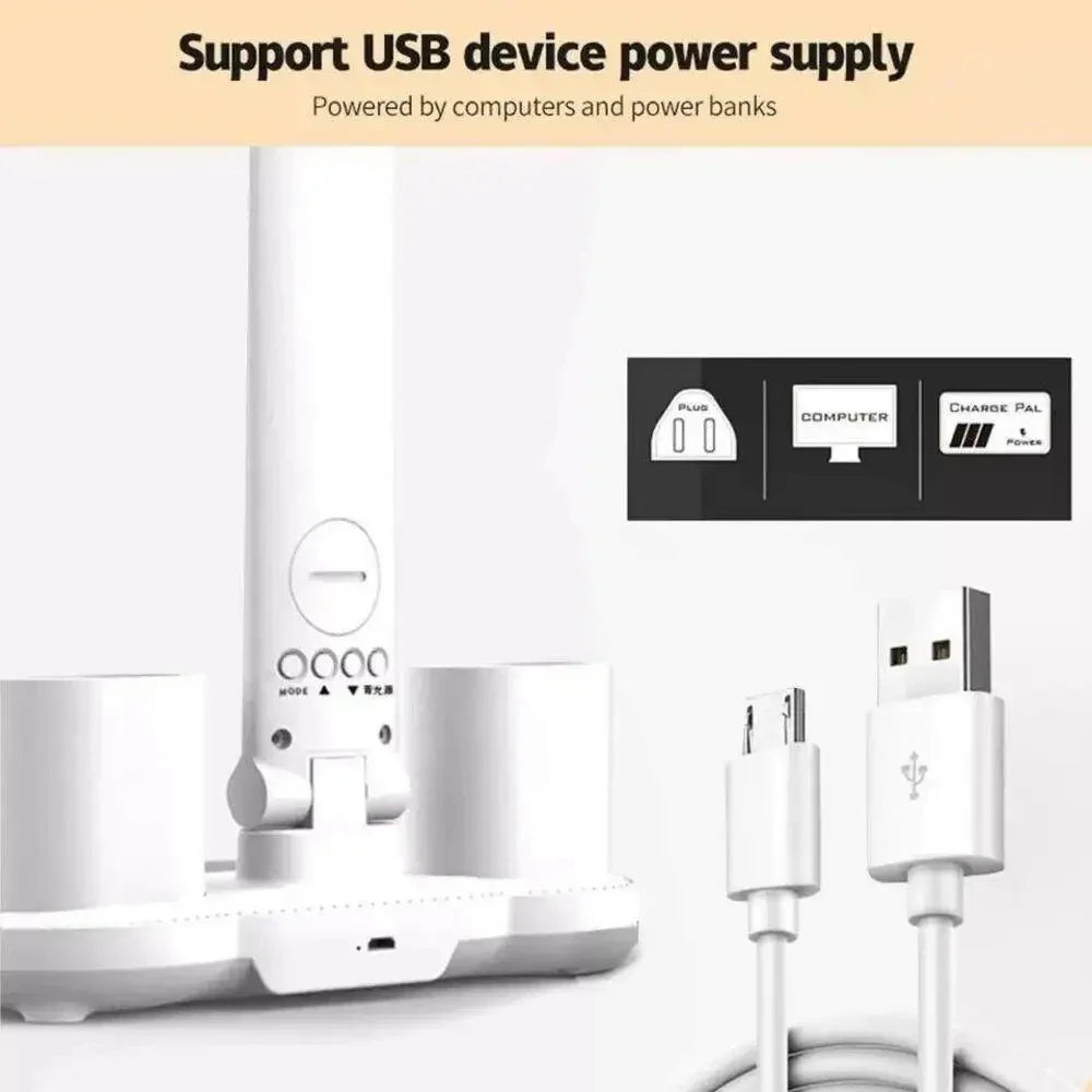 Lámpara de escritorio LED, ventilador portátil plegable, lámpara con reloj de pantalla inteligente, lámpara de escritorio recargable por USB, luz de escritorio para lectura y estudio con protección ocular.