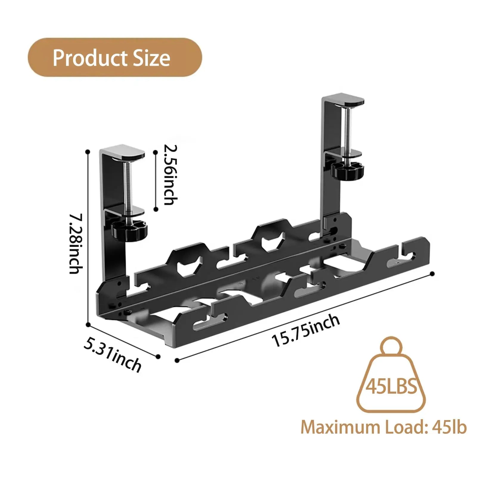 Organizador de cables extensible sin perforaciones para debajo del escritorio, bandeja de cables de metal para debajo del escritorio con abrazadera, soporte retráctil para regletas y cables