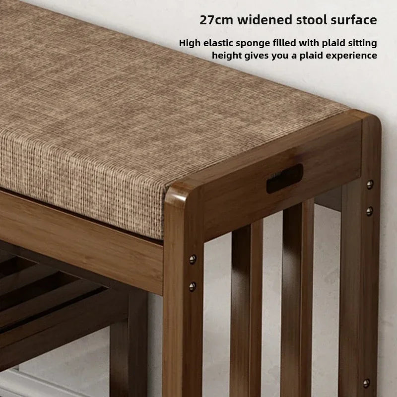 Taburete para cambio de zapatos, banco de entrada para el hogar, taburete de zapatos de madera maciza, zapatero de almacenamiento, banco simple, taburete de sofá con bolsa blanda