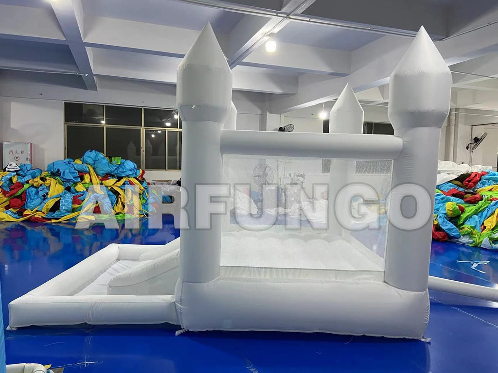 （This product is currently out of stock）White Bounce House With Slide Ball Pit Party  Inflatable Mini Bouncy Castle With Blower