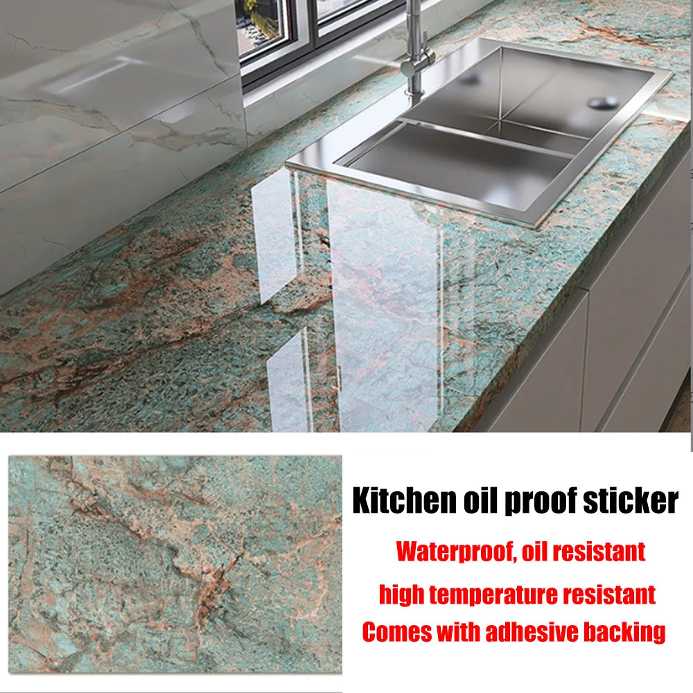 40cm New Marble Kitchen Oil-proof Wall Stickers Self-adhesive Stain-resistant High Temperature Kitchen Wallpaper Home Decorative