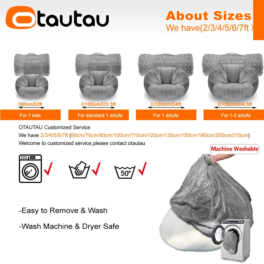 OTAUTAU para adultos y niños, funda de puf de piel sintética mullida sin relleno, puf otomano para sala de estar, asiento de esquina, saco DD003