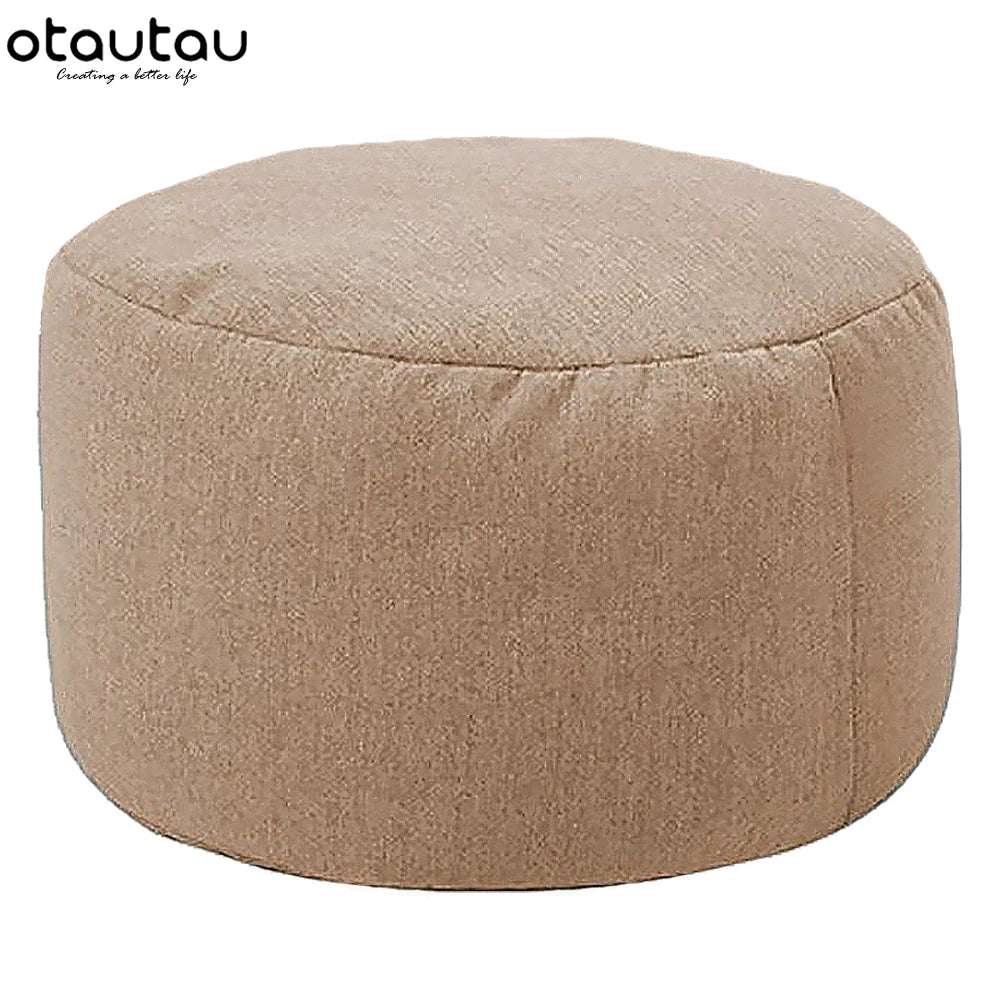OTAUTAU Taburete Redondo D30cm*H20cm Puf de Lino Otomana con Relleno Puf Reposapiés Tatami Futón Puff JD001
