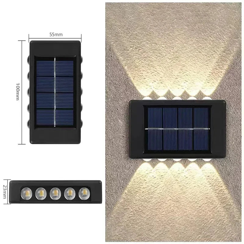 Lámpara de pared solar exterior impermeable luces solares arriba y abajo lente convexa iluminación para jardín calle paisaje balcón exterior dec