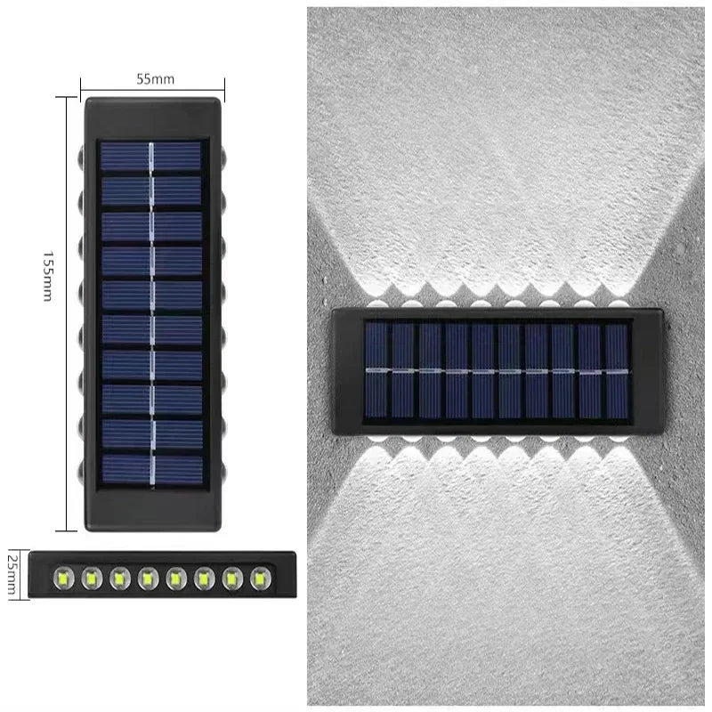 Lámpara de pared solar exterior impermeable luces solares arriba y abajo lente convexa iluminación para jardín calle paisaje balcón exterior dec