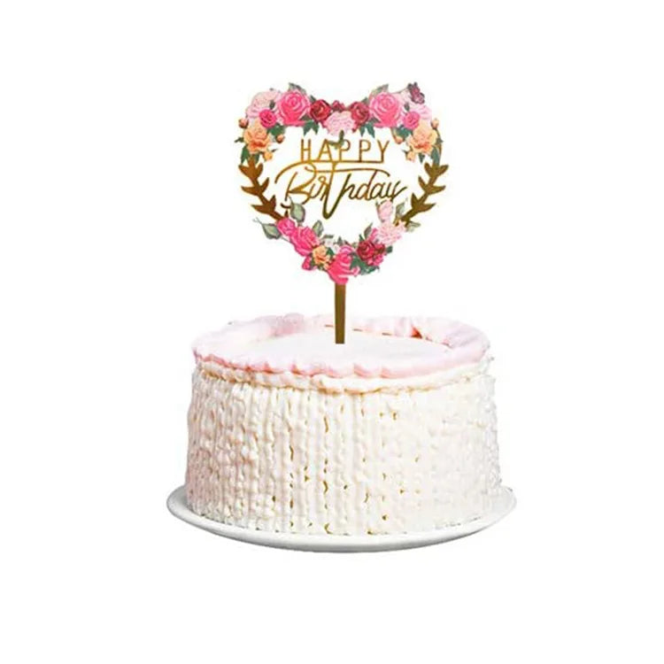New 3D Color Printing Happy Birthday Cake Topper Gold Acrylic Kids Birthday Party Cake Topper Dessert Decoration for Baby Shower