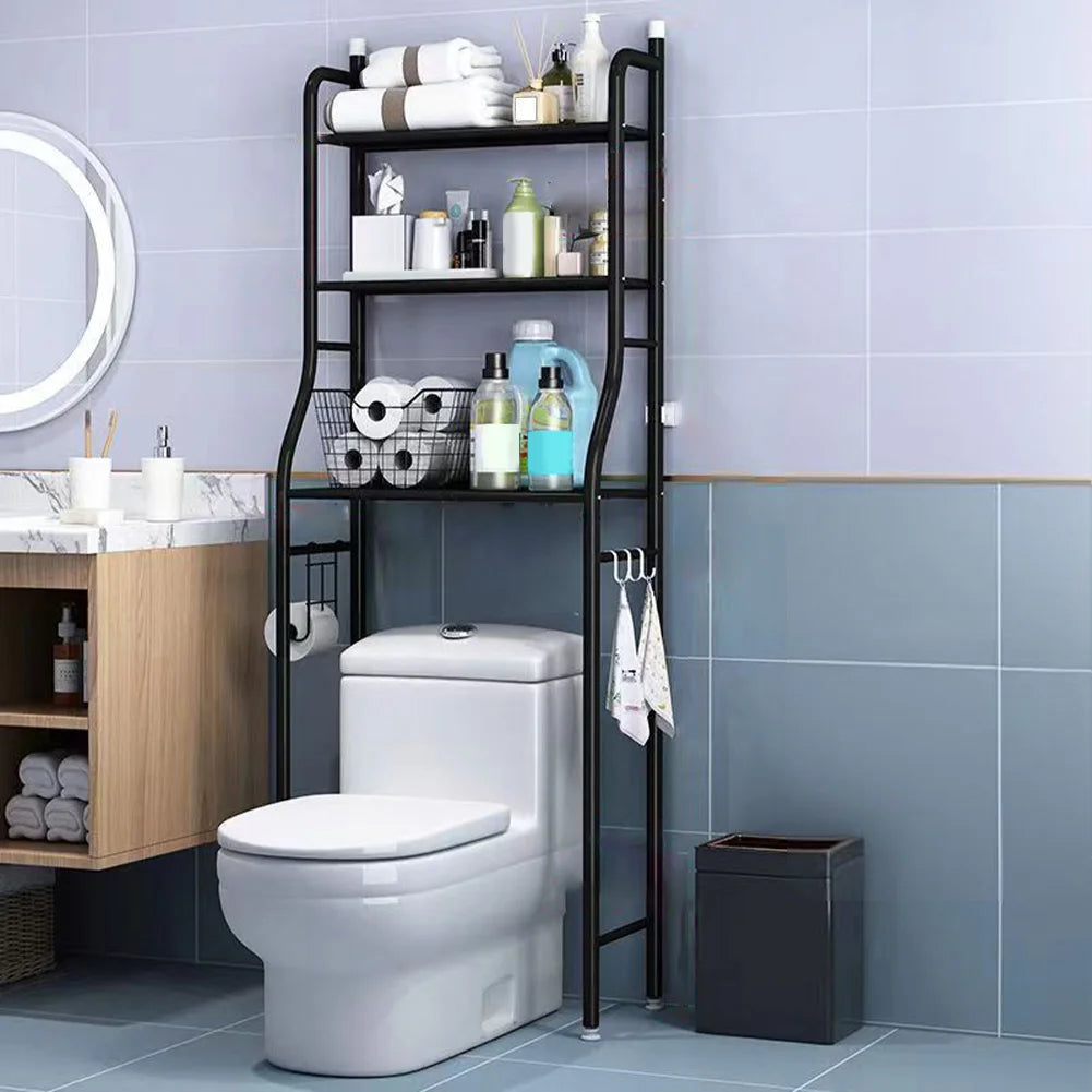 Estantería de metal para colocar sobre el inodoro con ganchos extraíbles para toallas y soporte para papel, organizador para baño, aseo o lavadero