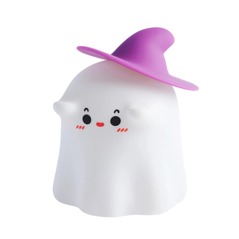 Bonita lámpara de noche de silicona con forma de calabaza, luz nocturna de Halloween con fantasma o bruja, decoración regulable con temporizador para la mesita de noche, regalo para niños