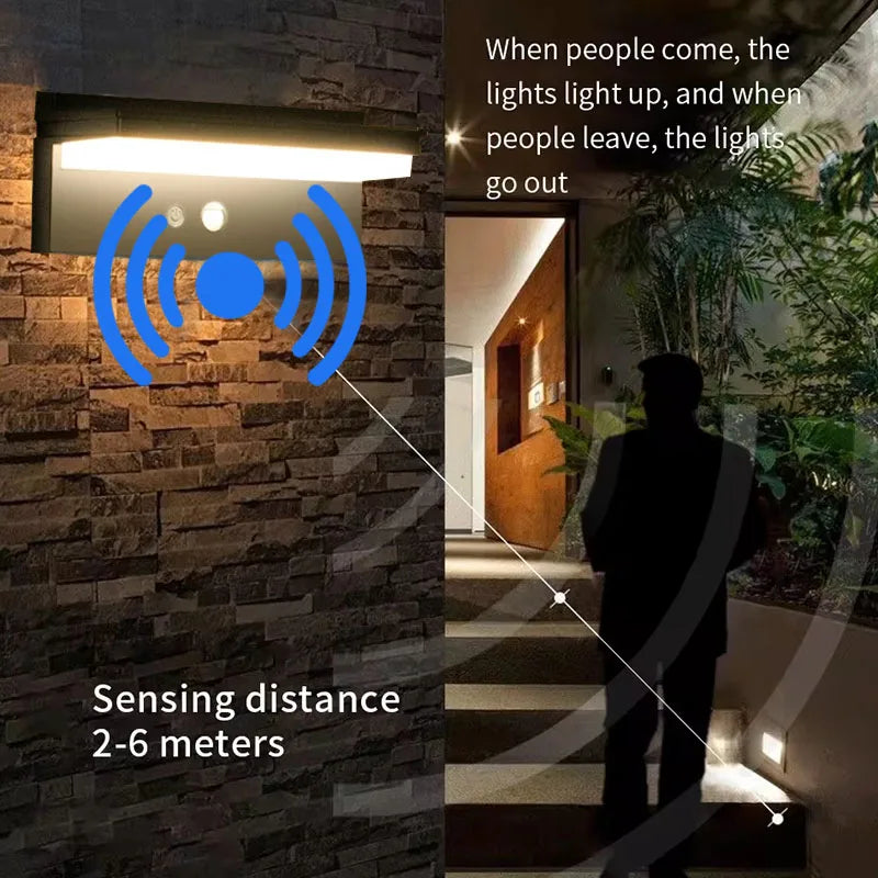 Luz de pared solar LED para exteriores, ahorro de energía, impermeable, sensor de movimiento, lámpara de pared para patio, villa, valla, iluminación de paisaje
