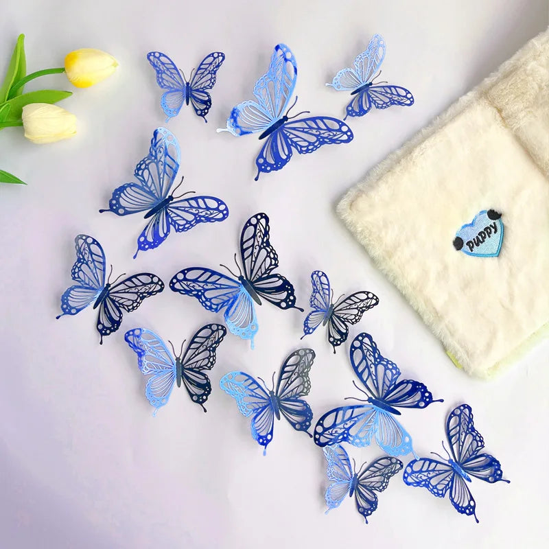 New 12pcs Happy Birthday Cake Topper Rose Gold Folding Type Butterfly Kids Party Cake Topper Dessert Decoration Baby Shower Gift
