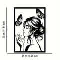 Arte de Pared de Metal con Mujer y Mariposa – Elegante Decoración Enmarcada para Habitación, Patio, Terraza, Regalo Perfecto para Ella