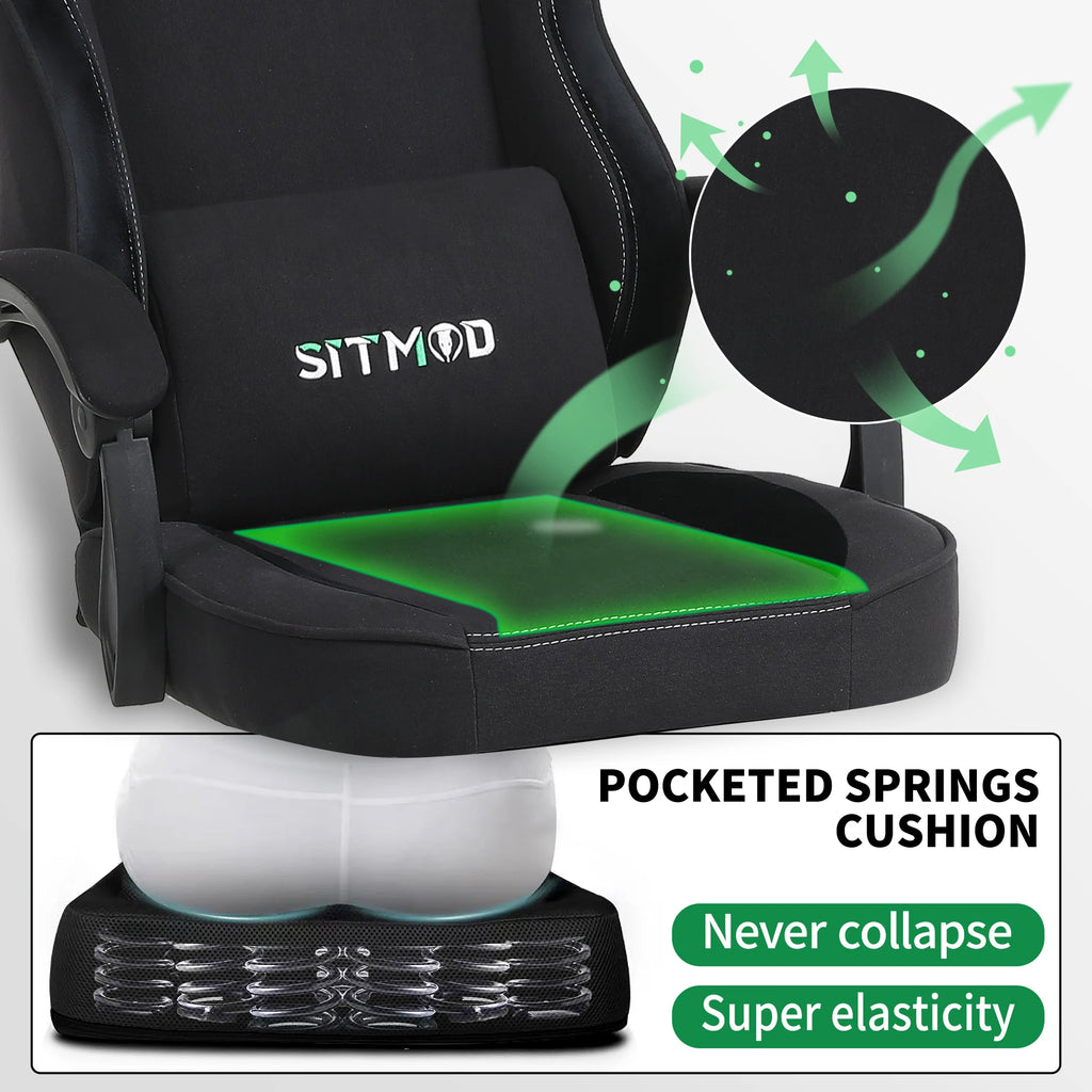 Silla gaming con ajuste de altura y giro de 360° - Silla de ordenador con reposapiés y soporte lumbar, reposacabezas para oficina o gaming