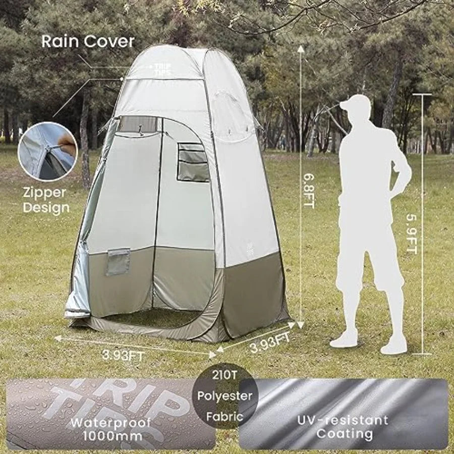 Carpa de Ducha Desplegable con Ventana de Malla, Carpa de Privacidad para Inodoro Portátil de 2.1 Metros, Cubierta de Lluvia Removible/UPF 50+