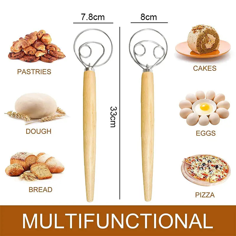 Batidor danés de mano grande para masa, mezclador de pan de acero inoxidable, batidor de huevos, herramientas de licuado para hornear en la cocina
